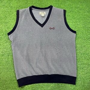 Vintage Izod Sweater Vest Med. Gray Navy Trim 90s Golf Preppy V-Neck Sweater